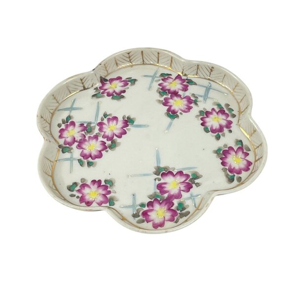 Vintage Japanese Purple Floral Decor Ceramic Plate Condiment Dessert Plate Scall - Picture 1 of 8